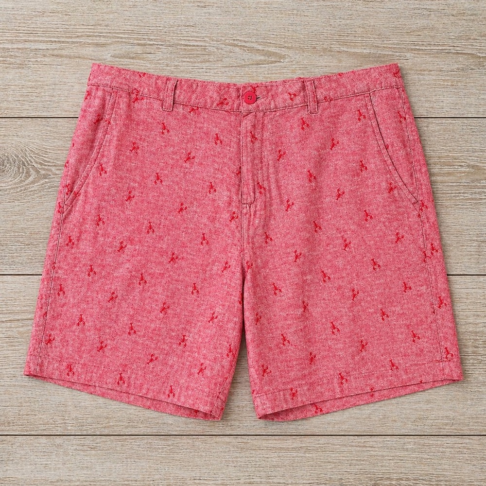 Nautical Preppy Lobster‎ Shorts Tenth + Ocean 40 Pink Slub Linen Cotton Ivy